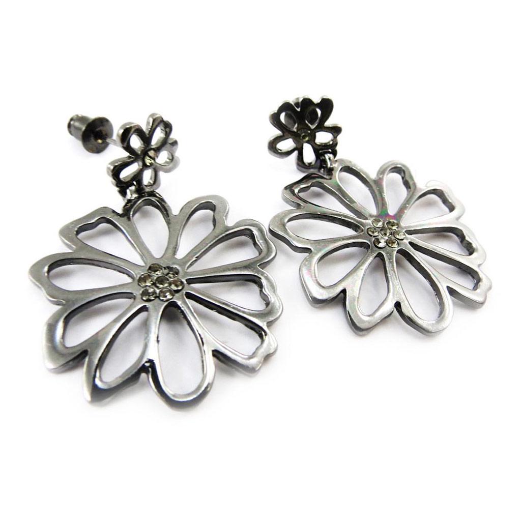 Les Trésors De Lily [J4039] - Designer Earrings 'Flora' Aged Silver