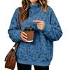 Women's Casual Long Sleeve High Neck Flannel Leopard Print Sweatshirt