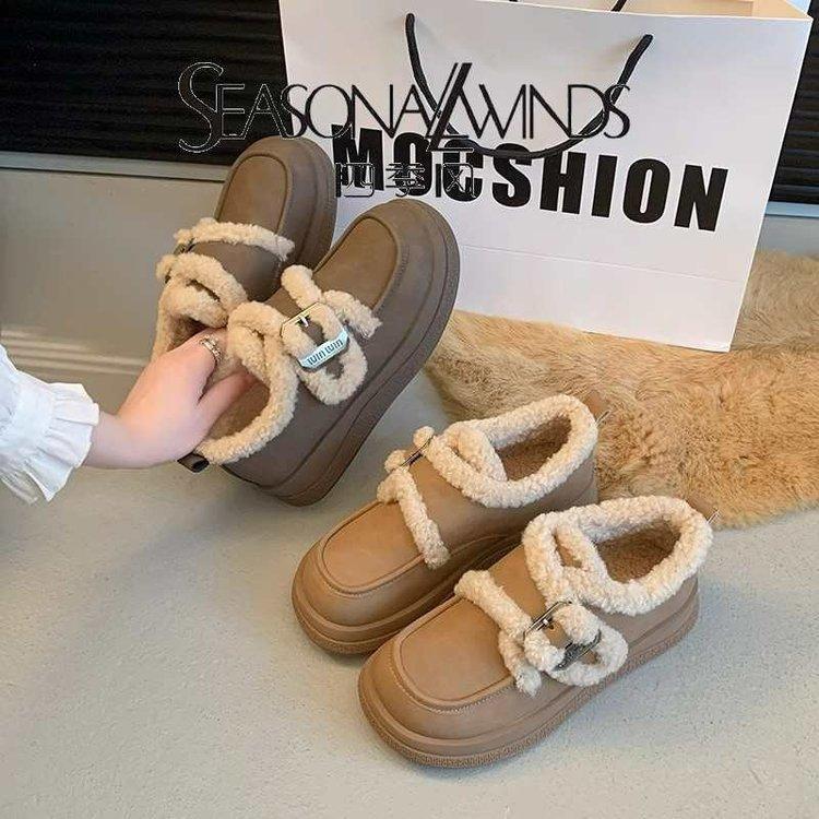 Platform Loafers Women's Autumn and Winter 2025 New British Style Plush Small Leather Shoes Plush Shoes Snow Boots