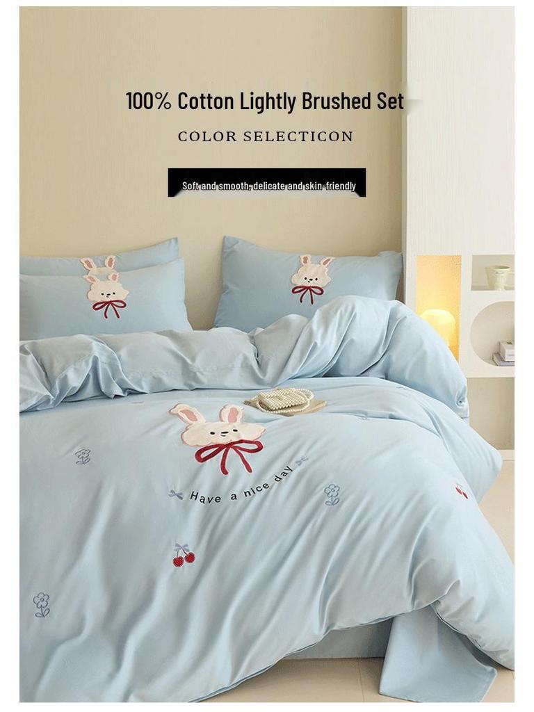 2026 Luxury Pure Cotton Embroidery Bedding Set - Four-Piece Brushed Cotton Duvet Cover & Sheets.