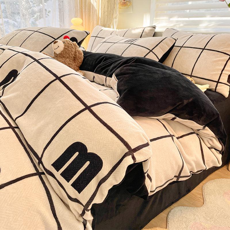 2025 Winter Milk Velvet Bedding Set: Fresh Coral Fleece & Flannel Duvet, Bed Sheet, Pillowcase