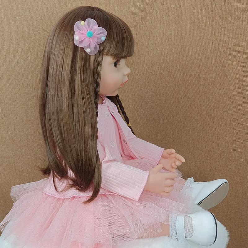 55 cm naturtro gjenfødt baby jente dukke 22 tommer myk silikon langt brunt hår Realistisk prinsesse småbarn Bebe bursdagsgave