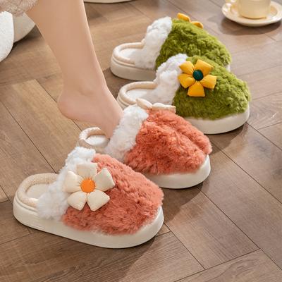 Moda Inverno Flor Chinelos Edição Coreana Homens Mulheres Quentes Pelúcia Antiderrapante Indoor Casa Casal Flat Fundo Grosso Sapatos de Algodão