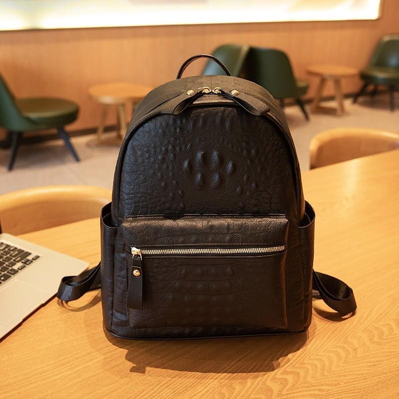 IELGY large backpack, simple and stylish large-capacity student backpack, crocodile pattern.