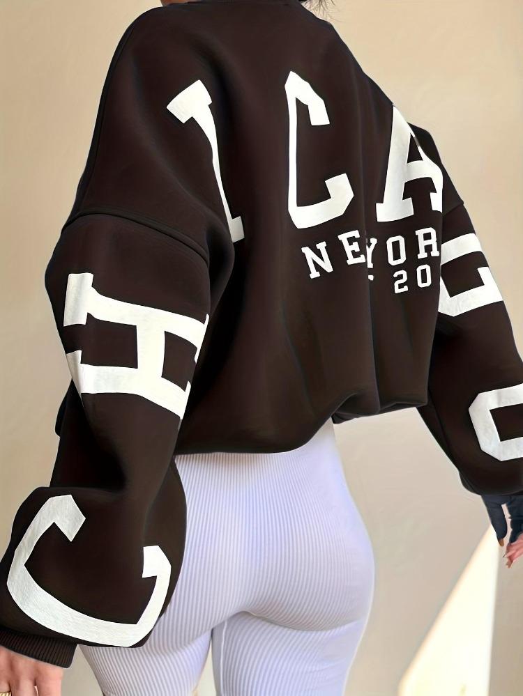 2023 Women's Loose Round Neck Casual Sweatshirt Thick Versatile Letter Print