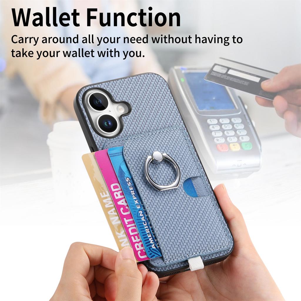 For iPhone 16 Case Ring Kickstand Leather Back Cover with Magnetic Detachable Card Holder