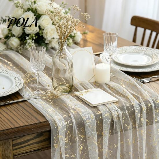 Long Fabric Table Runner Glittery Runner, Sheer Flowing Tulle Elegant Centerpiece for Home Wedding Baby Shower Bridal Decor Sophisticated