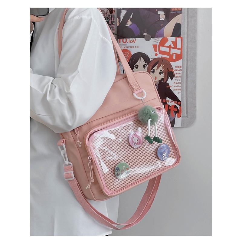

Kawaii Transparent Ita Bag for Women Cute Crossbody Shoulder Bag Large Capacity Clear Window Tote Bag with Mesh Pocket for Display School Bag розовый