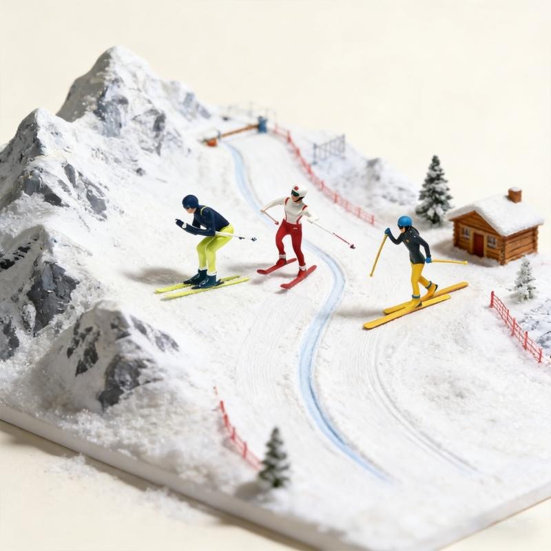 1:64 Scale Hand Painted Figure Miniature People for Dioramas Props,Photography Collector Skiing People Figure Models