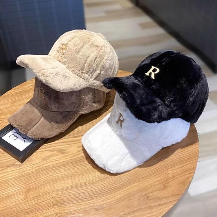 Fleece V Teplé Zimní Baseballová Čepice Imitace Králičí Kožešiny Nová Baseballová Čepice s Širokým Kšiltem Plyšová Čepice Nastavitelná Módní a Všestranná