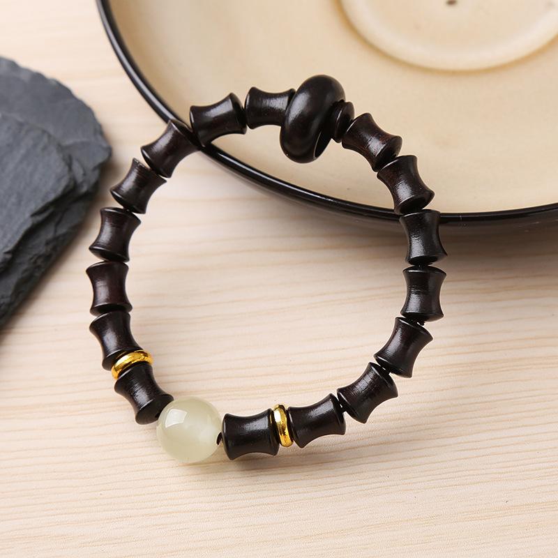 108 Buddha Beads Bracelet in Black Walnut, Red Sandalwood, Black Rosewood and Black Orchid Wood, Chinese Knot Style.