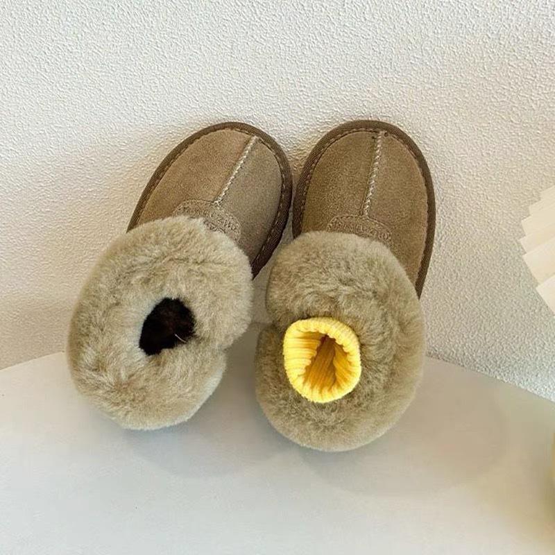 Children's Genuine Leather Snow Boots Lamb Wool Cotton Shoes Korean Style Plus Velvet Thickened Loafers