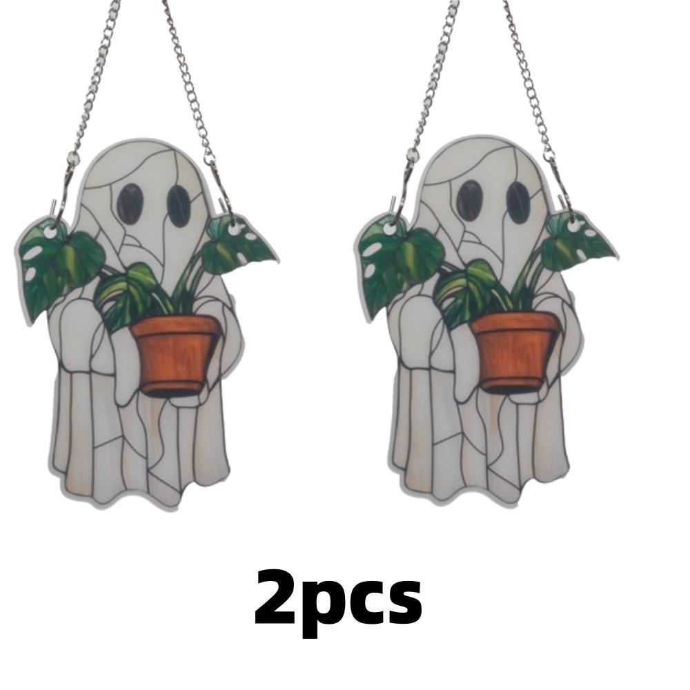 1-3pc Sun Catcher Colorful Halloween Cute Little Ghost Plant Window Decoration For Garden Living Room Wall Horror Home Decorate