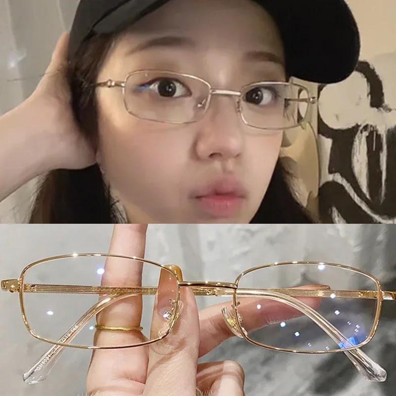 Harajuku Metal Square Frame Glasses Y2K Women'S Retro Small Glasses Girls Japanese Glass Eyewear Decorative Anti-Blue Eyeglasses