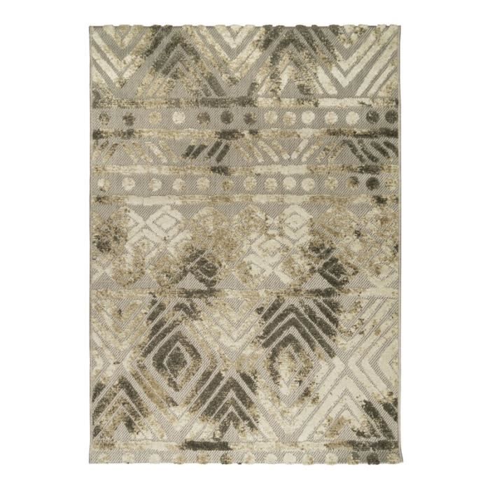 DEHORS-DEDANS - Tapis univers Afrique pour intérieur et extérieur jardin et terrasse 120 x 170 cm Gris/Brun