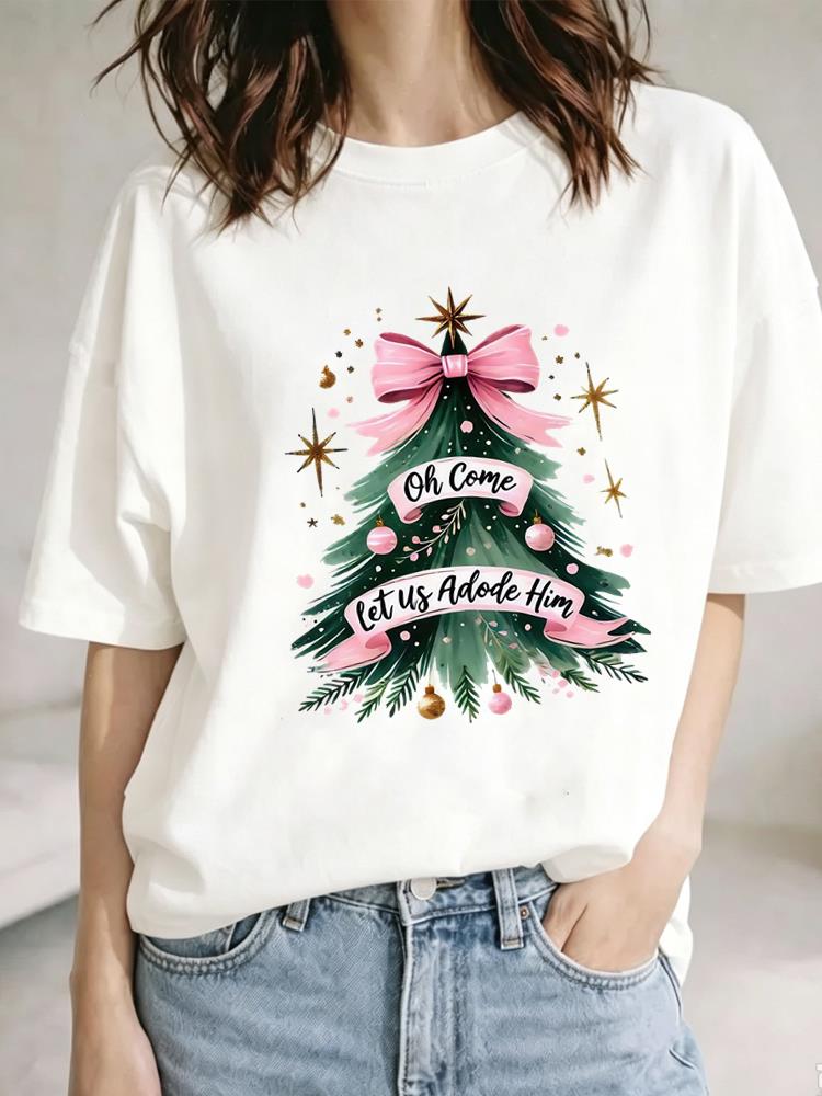 (Asian Size) cute holiday Christmas Festival Tee Clothing New Year T Shirt Women Fashion Top Print Woman Short Sleeve Graphic T-shirts