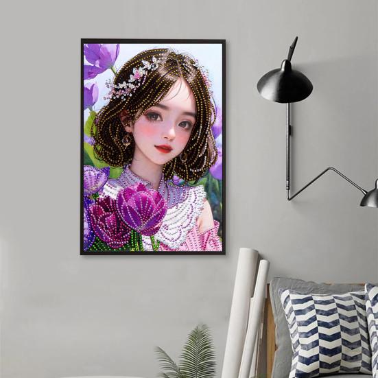 1 Σετ Ζωγραφική με Στρας DIY Κινούμενα Σχέδια Γλυκό Κορίτσι Λουλούδι Ζωγραφική με Στρας Κιτ Τέχνης Διακόσμηση Σπιτιού
