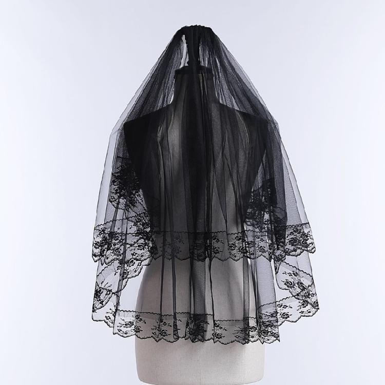 Dark Series Black Mesh Veil for Halloween Masquerade Party Bride Dress Up Wedding Veil for Parties Festival Props