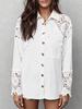 Camicia con ricamo a punto croce, colletto ricamato, manica lunga, spalle scese, tinta unita, poliestere, per pendolari, stile primaverile