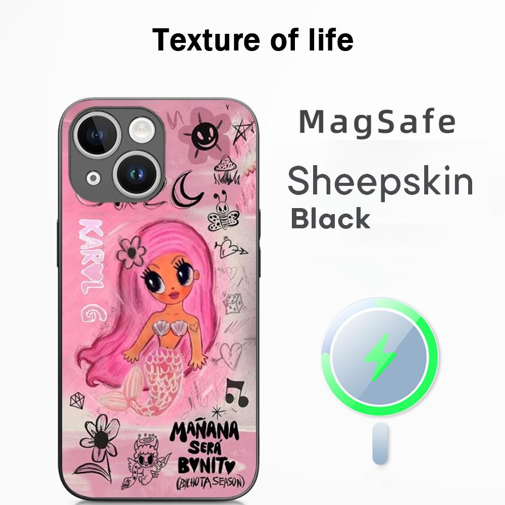 Cute pink Manana poster pattern design Phone Case For iPhone 17 16 15 14 13 12 Plus Pro Max  High-end Luxury Magsafe Sheepskin