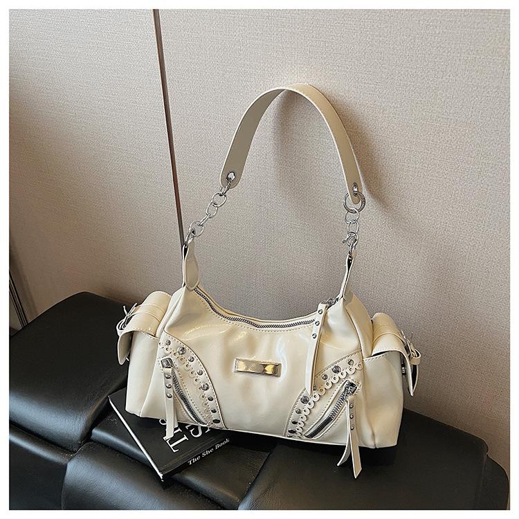 New Rivet Women's Bag Multifunctional Retro Bag Large Capacity Portable Shoulder Bag Soft Texture Casual Bag