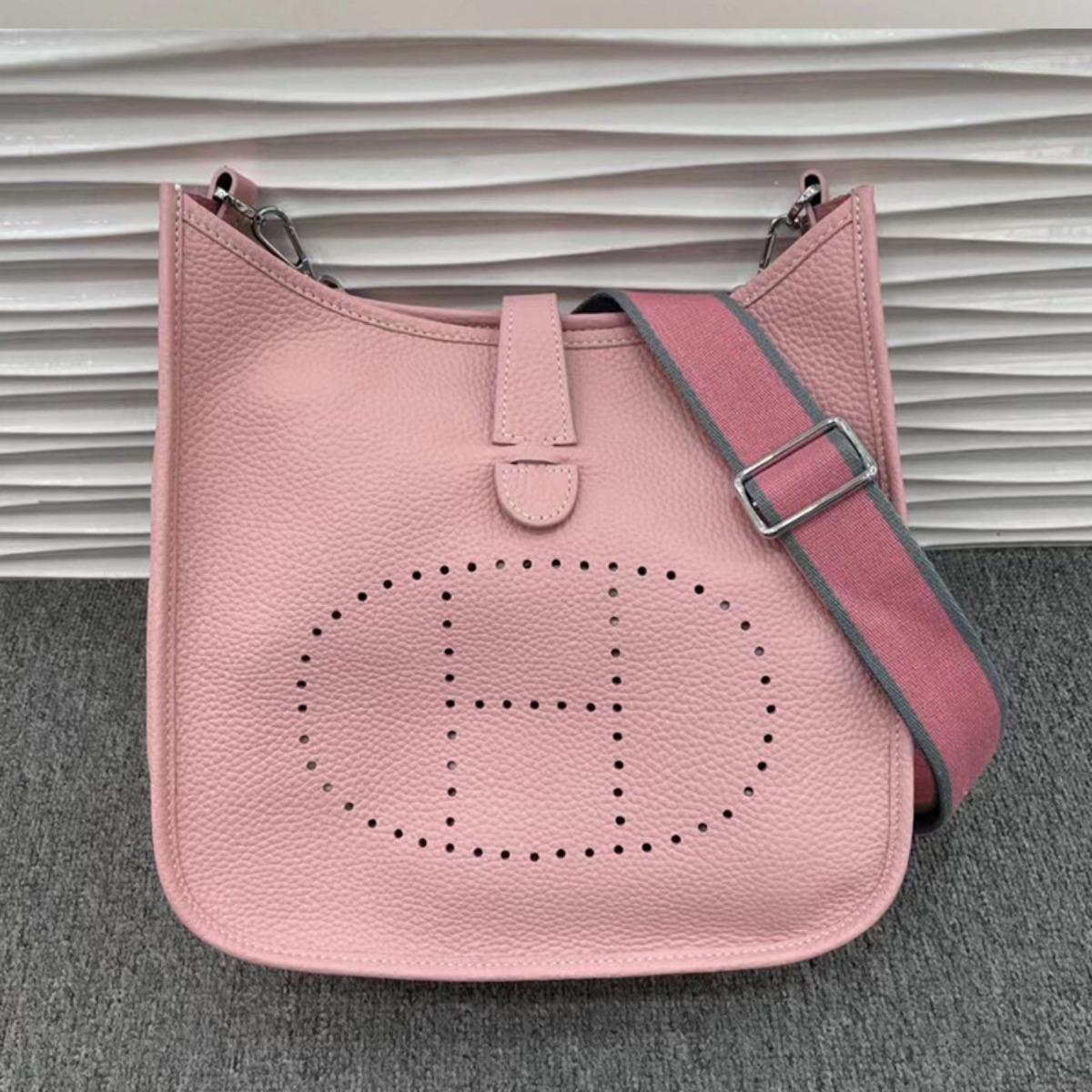 

Evelyen same women s bag Evelyn bag medium 29cm lychee pattern first layer cowhide women s shoulder messenger bag 29m рожевий