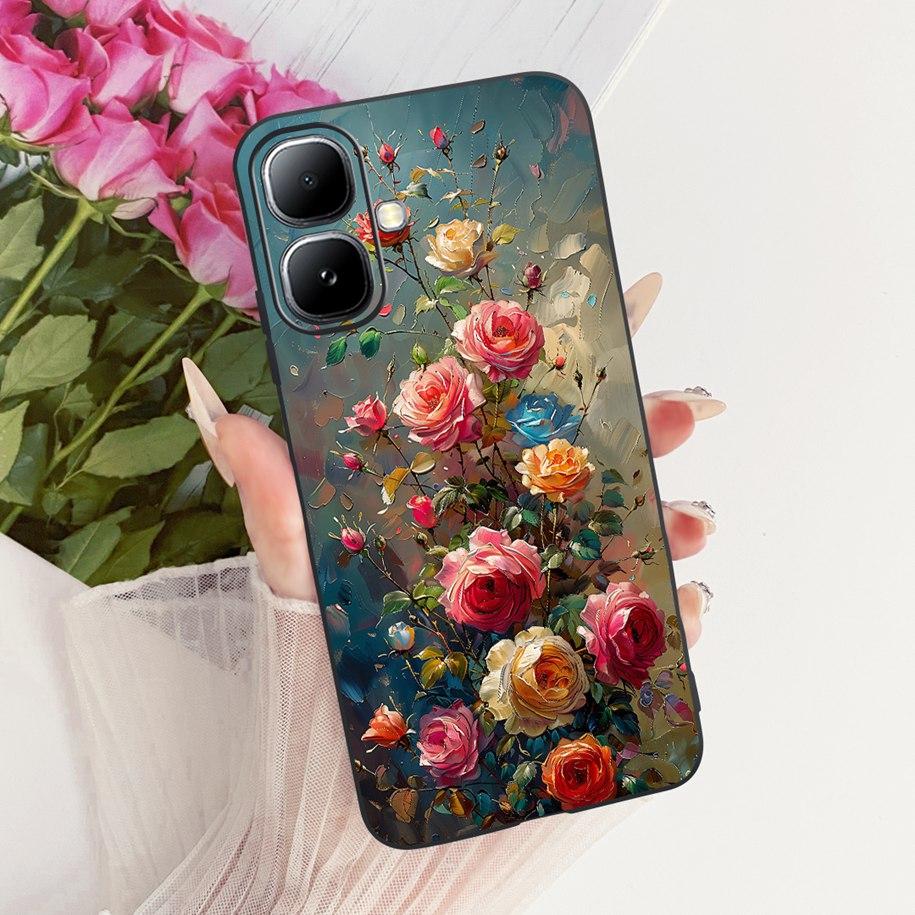 For Infinix Smart 20 4G Case New Fashion Flower Pattern Soft Black Silicone Phone Cover For Infinix Smart 20 Bumper Smart20 Para