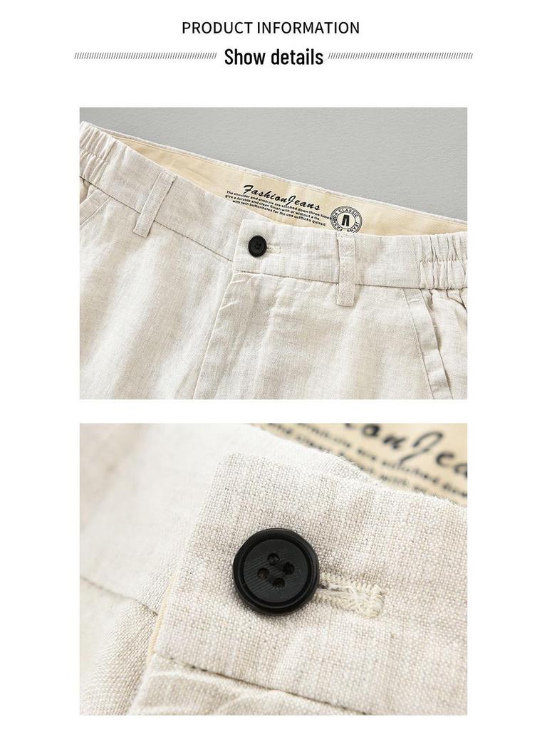 1333 Summer Breathable Japanese-Style Men’s Pure Linen Tapered Pants, Casual Nine-Point Trousers
