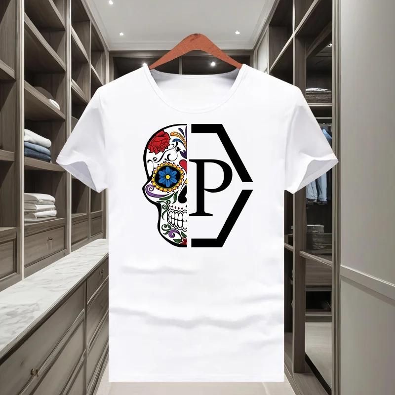 

2026 Spring Summer Classic Fashion Half Skull Flower Printed Mens and Womens Short Sleeve Round Neck Tshirt 3XL