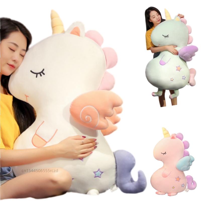 50-110cm Fun Soft Giant Unicorn Plush Doll Pillow Colorful White Green Pink Star Wing Flying Horse Animal Stuffed Toy Home Decor