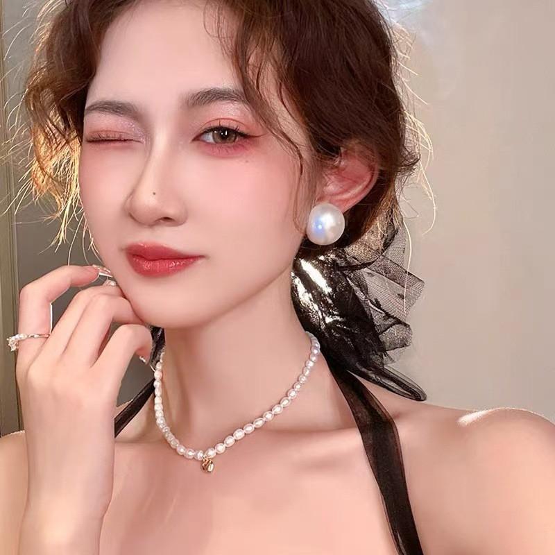 Oversized Alloy Faux Pearl Earrings Statement Drop Earring Studs Women Fashion Jewelry