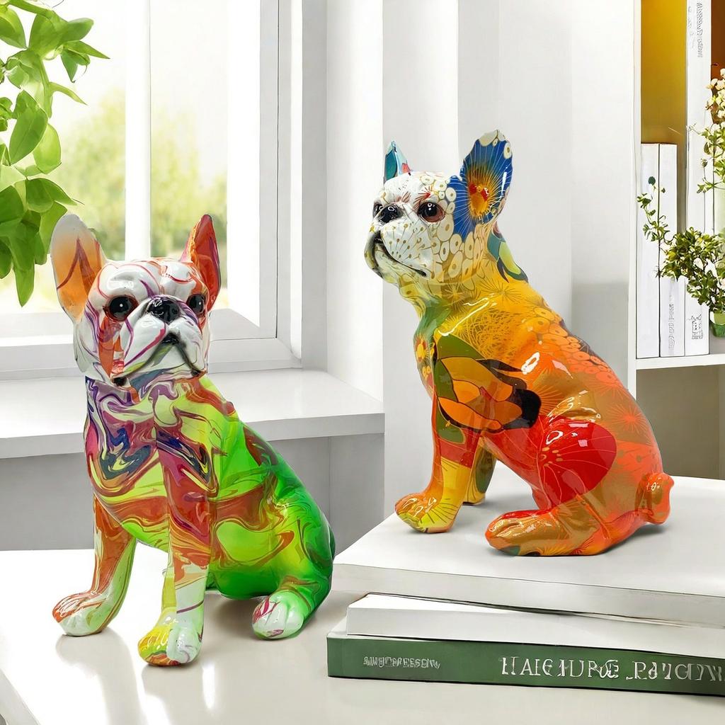 Modern Creative Gradient Tilted Head Bulldog Ornaments Home Decoration Resin Crafts Housewarming Gifts