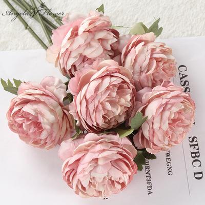 5 uds ramo de peonías de flores artificiales flor falsa rosa occidental té rosa boda accesorios de pared de flores foto de decoración del hogar Accesorios