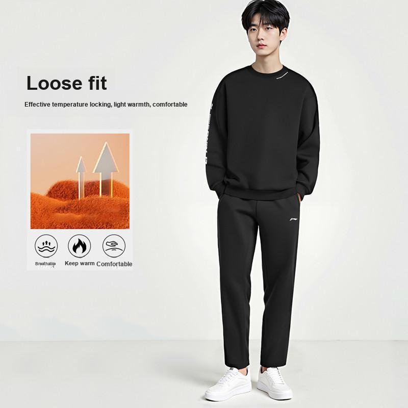 Li-Ning Versatile Round Neck Long Sleeve Comfortable Sweatpants Commuter Hoodie Set Men Sets AWDTB37-12+AKLUA75-5