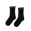 Kinder Schwarz Perle Rüschenkante Mid-Calf Baumwolle Spitze Socken