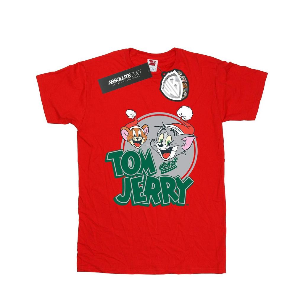 Tom and Jerry Womens/Ladies Christmas Greetings Cotton Boyfriend T-Shirt