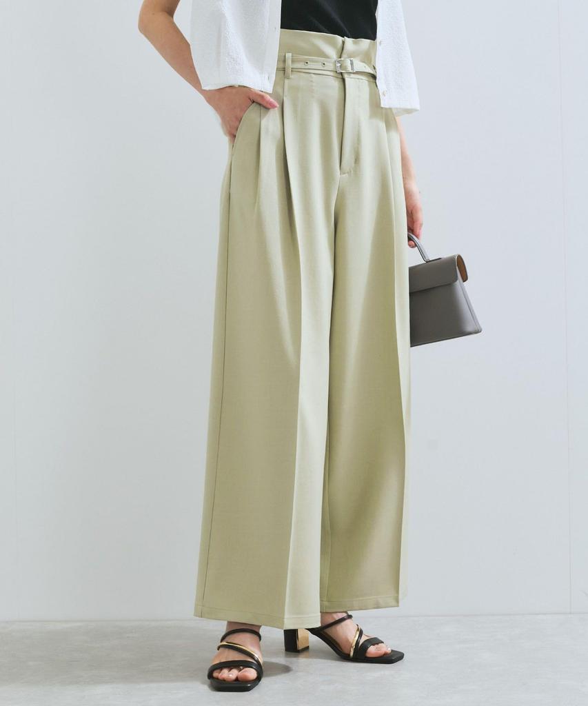 New Color Added to the Belt Detail Tuck Wide Slacks Pants Light Green S [BIS] [Wrinkle-Resistant/Cool Touch] (33)