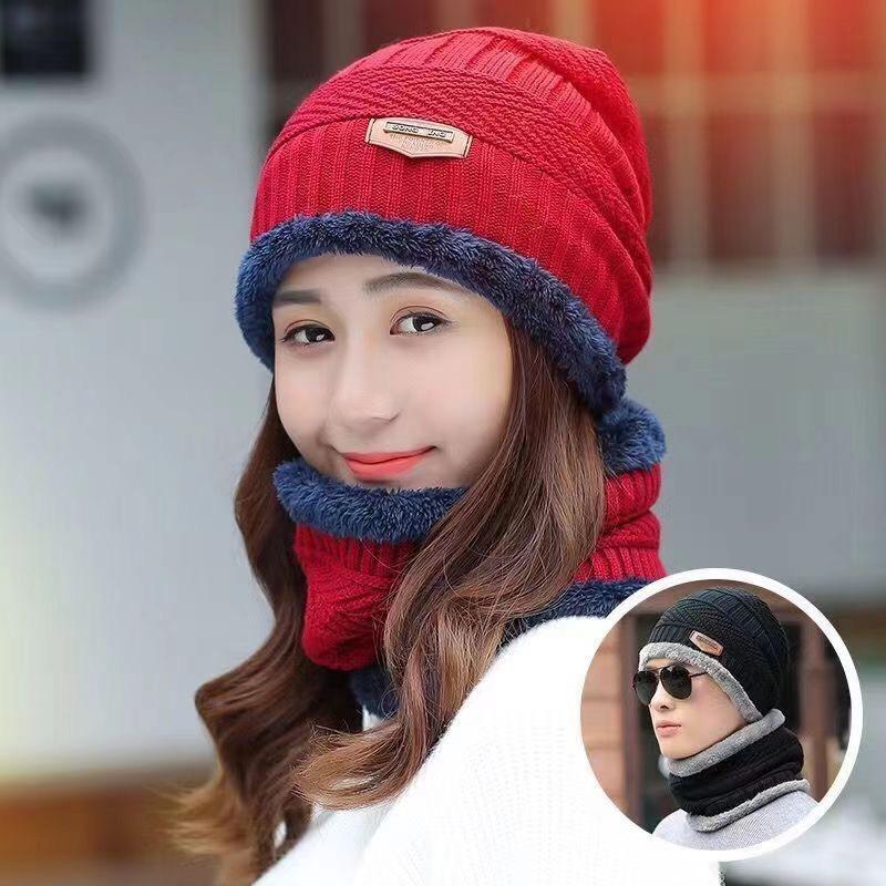 Winter Hat Men's and Women's Tide Autumn and Winter Men's Knitted Hat Fleece Thickened Wool Hat Pullover Hat Neck Cover Set To Keep Warm