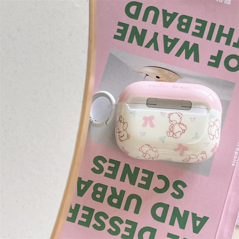 Pink Bow Bear AirpodsPro1 Earphone Case for Apple 1/1/1 Generation Wireless Bluetooth Case
