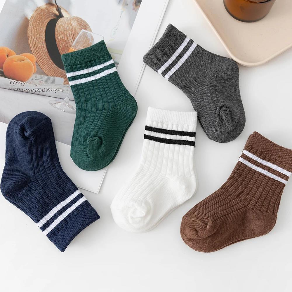 4 Pairs/set Babys Boys Striped Socks Pure Cotton Ribbed Toddler Boys Ankle Socks Pack Soft Kids Accessoies Clothes For 0-5Y Boys