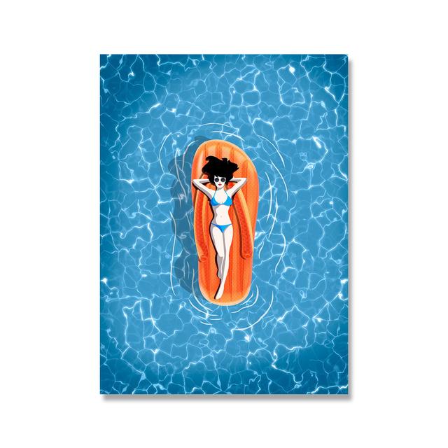 Nordisches abstraktes Wandkunstbild, Druck, Schwimmer-Leinwandgemälde in Schwimmbädern