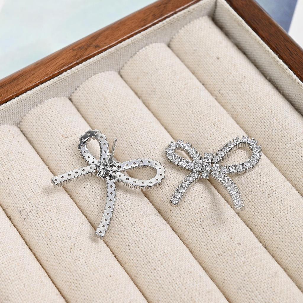 New Bow Rhinestone S925 Silver Stud Earrings for Women - Simple Fashion, Daily Wear