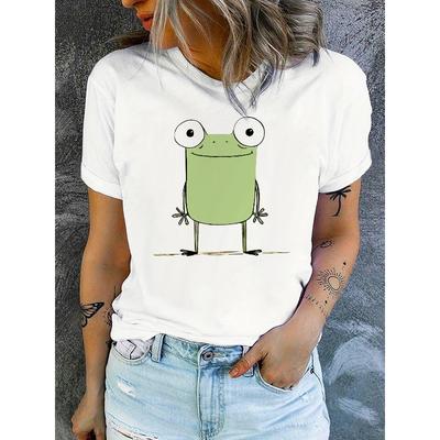 Casual And Stylish Abstract Cartoon Frog Graphic Breathable Printed Round Neck Short Sleeve T-Shirt, a New Summer Women'S Short Sleeve Top for Leisure