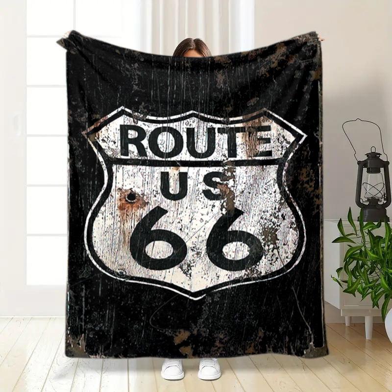 1Pz Coperta con motivo Highway 66, leggera per tutte le stagioni, per casa, ufficio, pisolino all'aperto, coperta multifunzionale