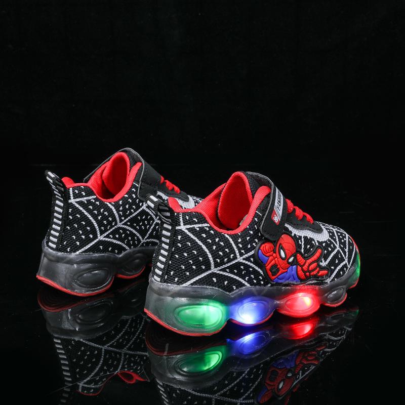 

2022 Light-Up Spider-Man Boys Sneakers - Cartoon Luminous Non-Slip Soft Sole Shoes 26-30 (5 pairs) чорний