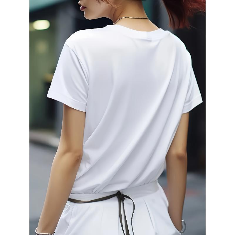 Camiseta de manga corta con estampado floral de talla europea para mujer, top informal de cuello redondo para primavera y verano.