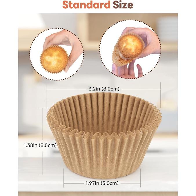 Non-stick 200pcs Standard Cupcake Liners for Baking, Natural, Food-grade Cupcake Wrapper, Greaseproof Parchment Muffin Liners