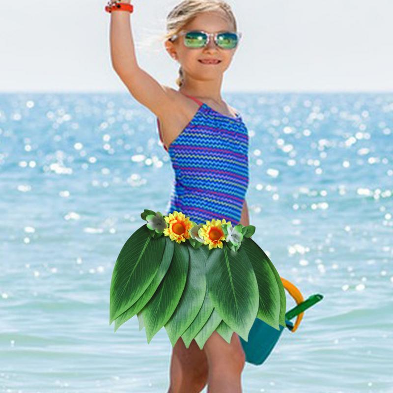 Green Leaf Skirt Elastic Green Leaf Dress Sunflower Accent Adjustable Waist Luau Party Costume Hawaiian Dress for Girl