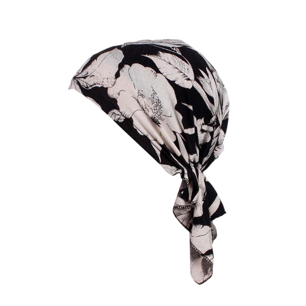 Kvinner India Muslim Elastisk Turban Print Cotton Hat Head Scarf Wrap