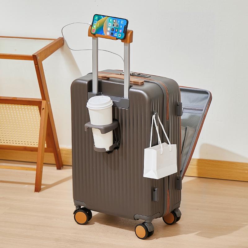 20-inch Front-Opening Multifunctional Suitcase with Combination Lock for Men and Women
